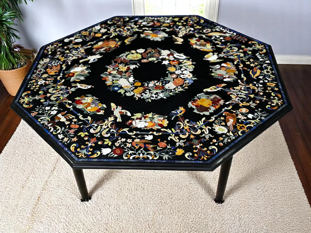 Luxury Black Marble Pietra Dura Coffee Table